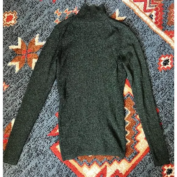 Diane Von Furstenberg Metallic Green Merino Wool Mock Neck Sweater Size Medium - Picture 5 of 8